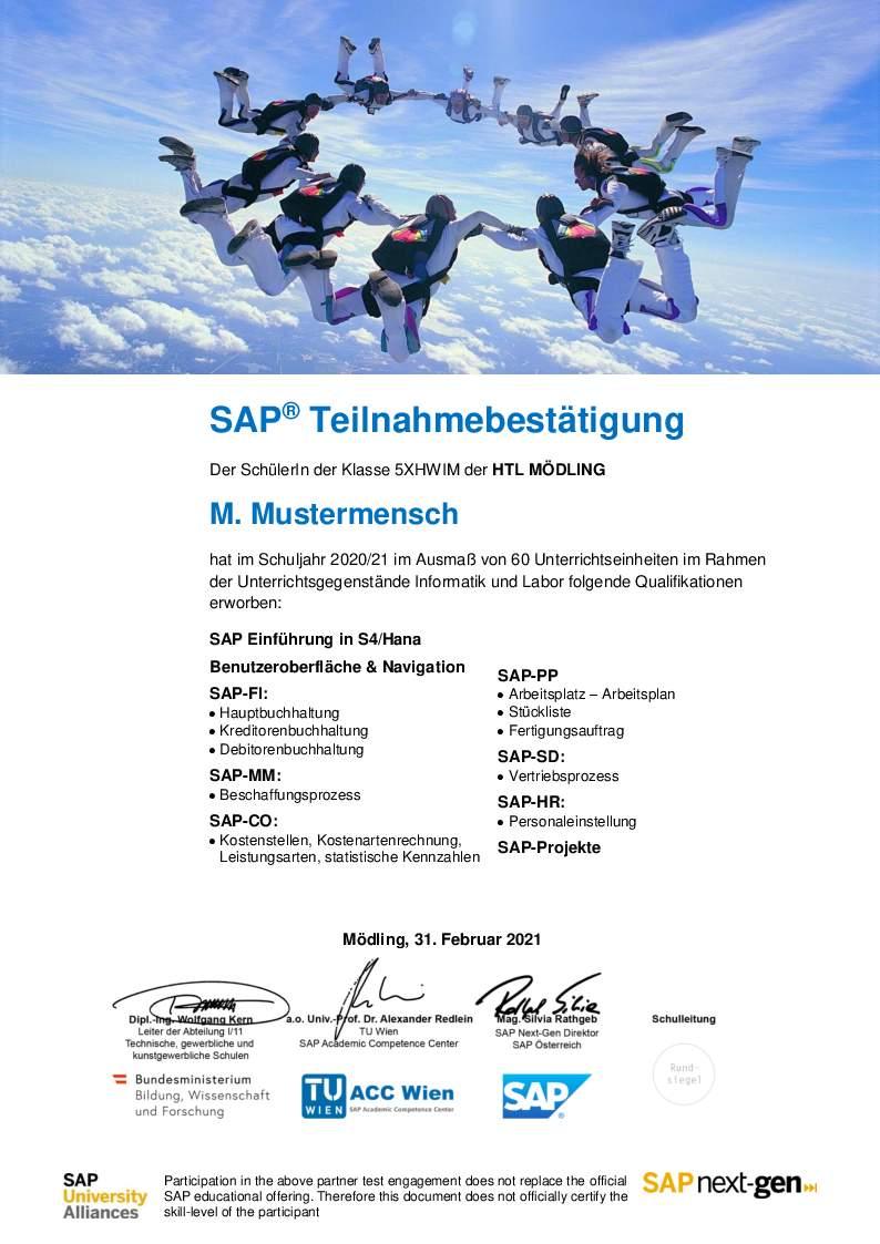 SAP Zertifikat der Wirtschaftsingenieure