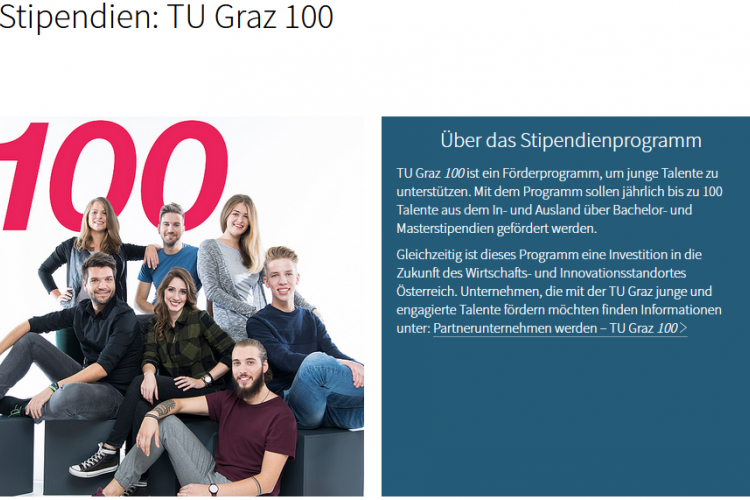 "TU Graz 100" Stipendium für Talente